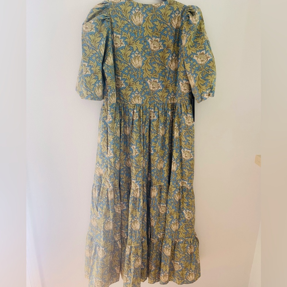 Tuckernuck Blue Green Leafy Floral Print Midi Hyacinth House Dress Size M NWT - Picture 3 of 7